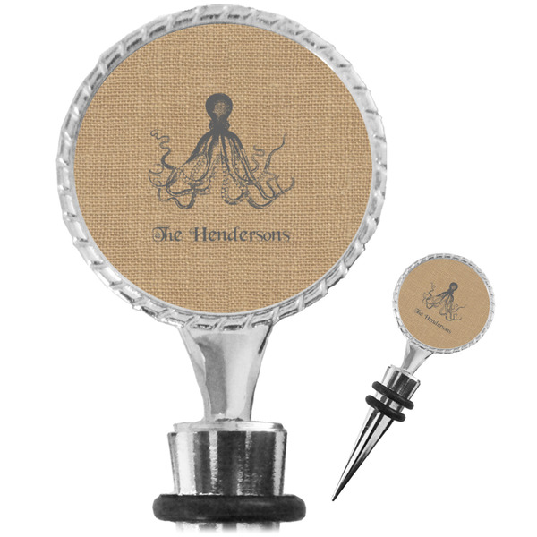 Custom Octopus & Burlap Print Wine Bottle Stopper (Personalized)