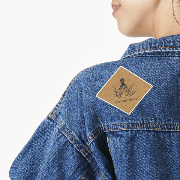 Custom Octopus & Burlap Print Twill Iron On Patch - Custom Shape - Large (Personalized)