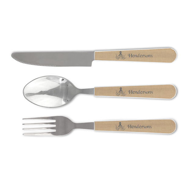 Custom Octopus & Burlap Print Cutlery Set (Personalized)