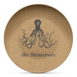 Octopus & Burlap Print Microwave Safe Plastic Plate - Composite Polymer (Personalized)