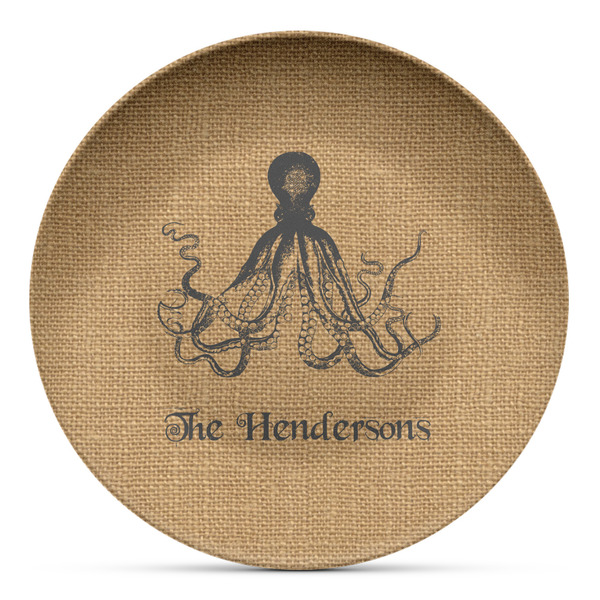 Custom Octopus & Burlap Print Microwave Safe Plastic Plate - Composite Polymer (Personalized)