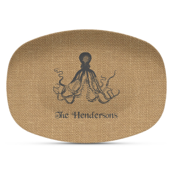 Custom Octopus & Burlap Print Plastic Platter - Microwave & Oven Safe Composite Polymer (Personalized)