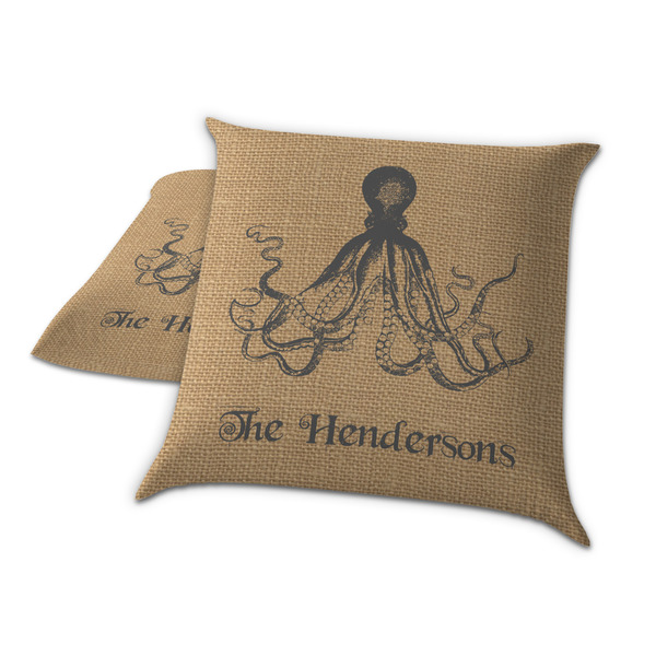 Octopus & Burlap Print Decorative Pillow Case - TWO