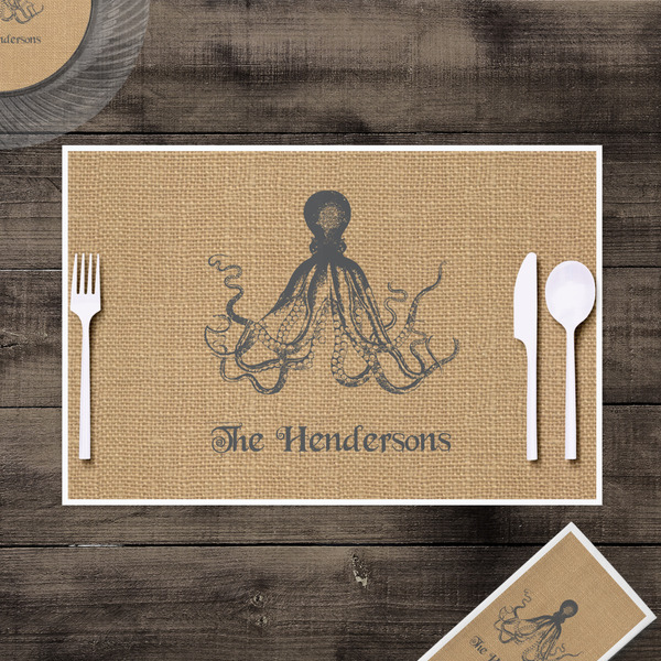 Octopus & Burlap Print Disposable Paper Placemat - In Context
