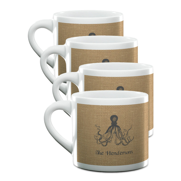 Custom Octopus & Burlap Print Double Shot Espresso Cups - Set of 4 (Personalized)