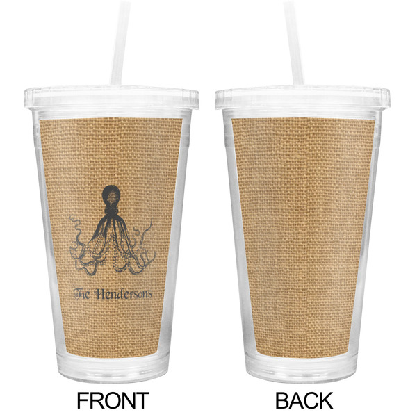 Octopus & Burlap Print Double Wall Tumbler with Straw - Approval