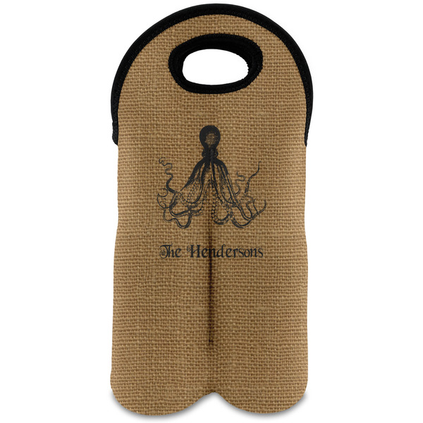 Custom Octopus & Burlap Print Wine Tote Bag (2 Bottles) (Personalized)