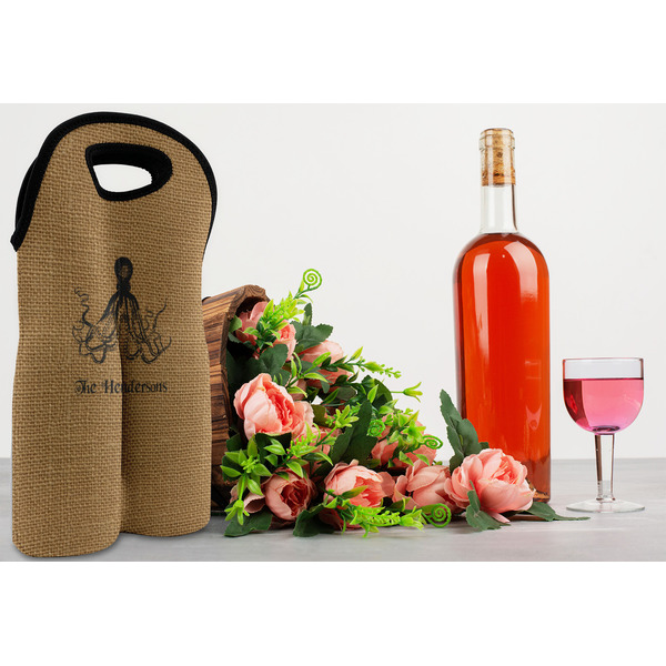 Octopus & Burlap Print Double Wine Tote - LIFESTYLE (new)