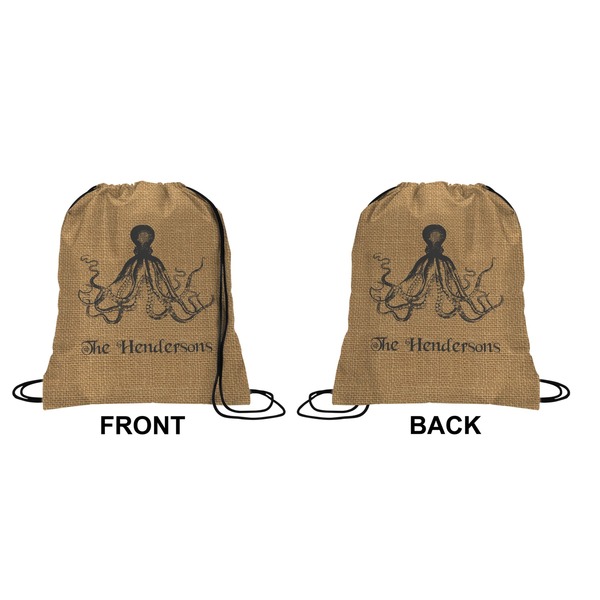 Octopus & Burlap Print Drawstring Backpack Front & Back Small