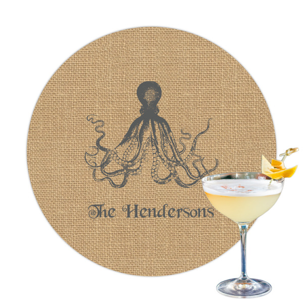 Custom Octopus & Burlap Print Printed Drink Topper (Personalized)