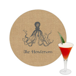 Octopus & Burlap Print Printed Drink Topper -  2.5" (Personalized)