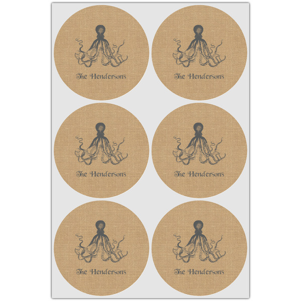 Octopus & Burlap Print Drink Topper - XLarge - Set of 6