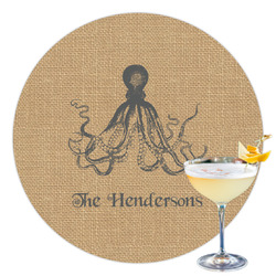 Octopus & Burlap Print Printed Drink Topper - 3.5" (Personalized)