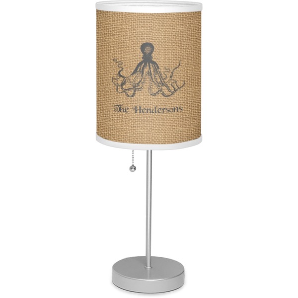 Custom Octopus & Burlap Print 7" Drum Lamp with Shade Linen (Personalized)