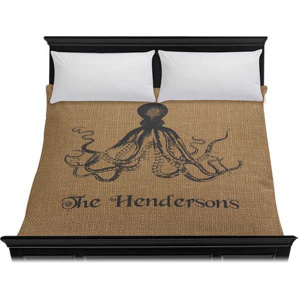 Octopus & Burlap Print Duvet Cover - King - On Bed - No Prop