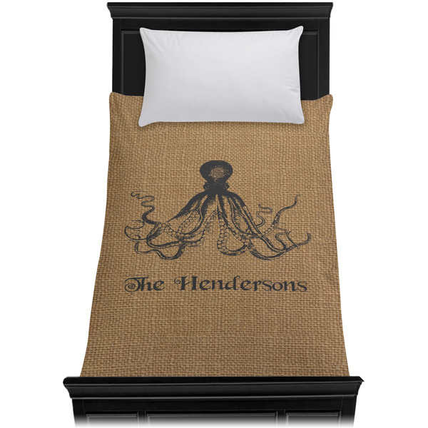 Octopus & Burlap Print Duvet Cover - Twin XL - On Bed - No Prop