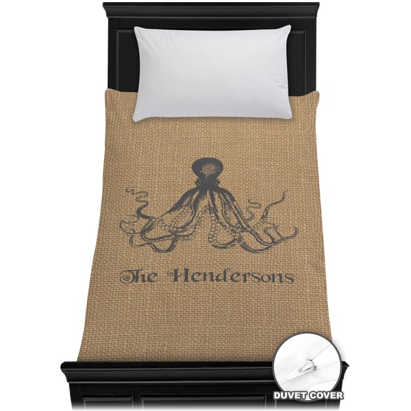 Custom Octopus & Burlap Print Duvet Cover - Twin (Personalized)