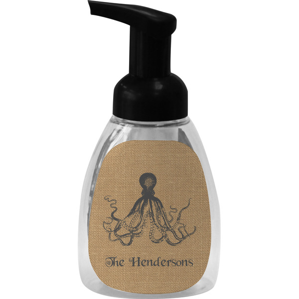 Custom Octopus & Burlap Print Foam Soap Bottle - Black (Personalized)