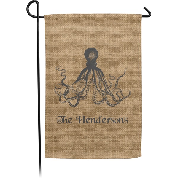 Custom Octopus & Burlap Print Small Garden Flag - Double Sided w/ Name or Text