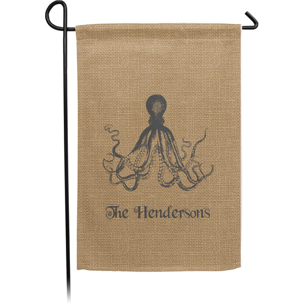 Custom Octopus & Burlap Print Small Garden Flag - Single Sided w/ Name or Text