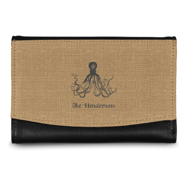 Custom Octopus & Burlap Print Genuine Leather Women's Wallet - Small (Personalized)