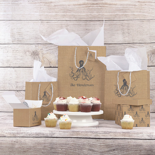 Octopus & Burlap Print Gift Bags - In Context