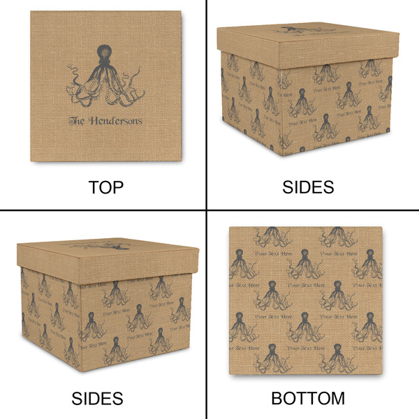 Octopus & Burlap Print Gift Boxes with Lid - Canvas Wrapped - Large - Approval
