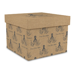 Octopus & Burlap Print Gift Box with Lid - Canvas Wrapped - Large (Personalized)