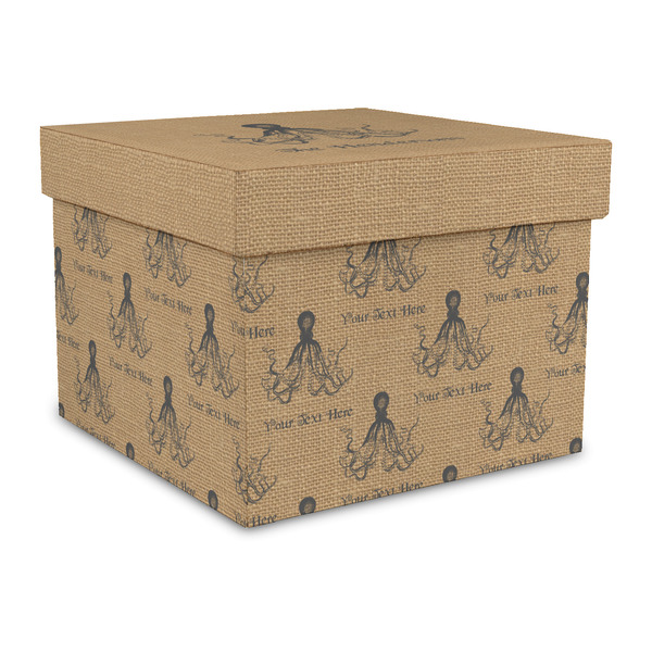 Custom Octopus & Burlap Print Gift Box with Lid - Canvas Wrapped - Large (Personalized)