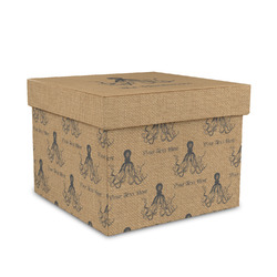 Octopus & Burlap Print Gift Box with Lid - Canvas Wrapped - Medium (Personalized)