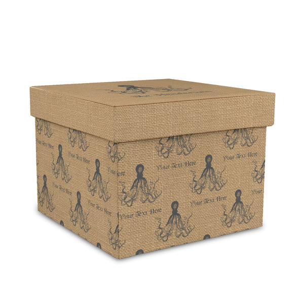 Custom Octopus & Burlap Print Gift Box with Lid - Canvas Wrapped - Medium (Personalized)