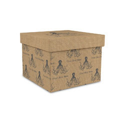 Octopus & Burlap Print Gift Box with Lid - Canvas Wrapped - Small (Personalized)