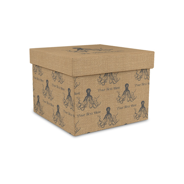 Octopus & Burlap Print Gift Boxes with Lid - Canvas Wrapped - Small - Front/Main