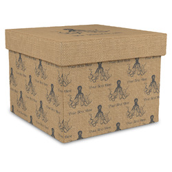Octopus & Burlap Print Gift Box with Lid - Canvas Wrapped - X-Large (Personalized)