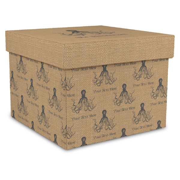 Custom Octopus & Burlap Print Gift Box with Lid - Canvas Wrapped - X-Large (Personalized)