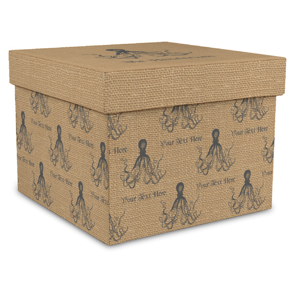 Custom Octopus & Burlap Print Gift Box with Lid - Canvas Wrapped - XX-Large (Personalized)