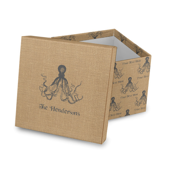 Custom Octopus & Burlap Print Gift Box with Lid - Canvas Wrapped (Personalized)