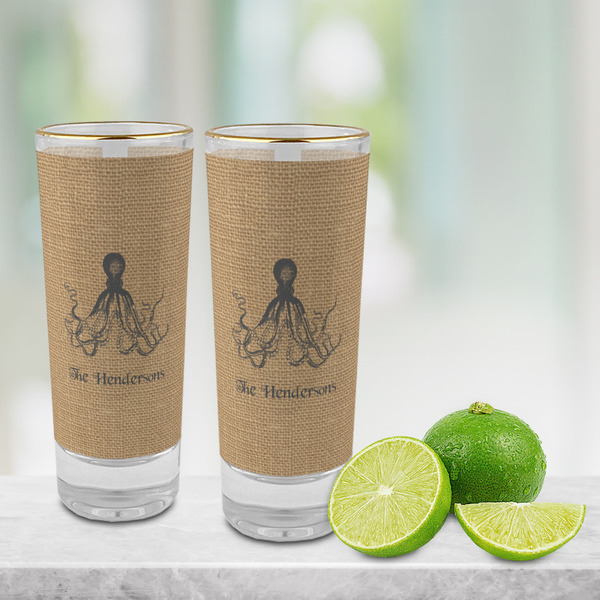 Octopus & Burlap Print Glass Shot Glass - 2 oz - LIFESTYLE