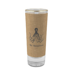 Octopus & Burlap Print 2 oz Shot Glass - Glass with Gold Rim (Personalized)