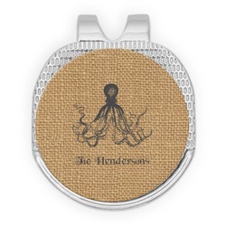 Octopus & Burlap Print Golf Ball Marker - Hat Clip - Silver