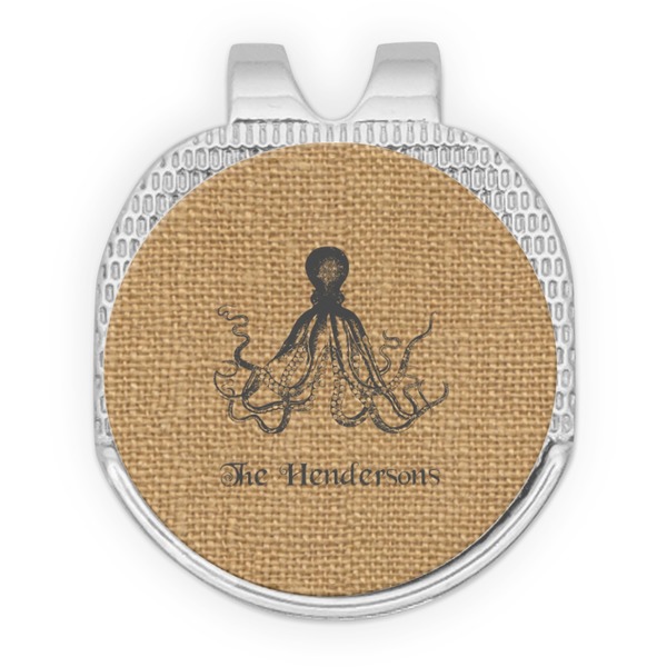 Custom Octopus & Burlap Print Golf Ball Marker - Hat Clip - Silver