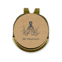 Octopus & Burlap Print Golf Ball Marker - Hat Clip - Gold