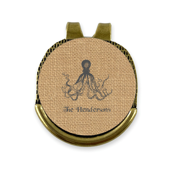 Custom Octopus & Burlap Print Golf Ball Marker - Hat Clip - Gold