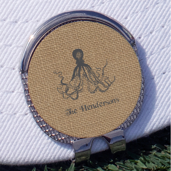 Custom Octopus & Burlap Print Golf Ball Marker - Hat Clip