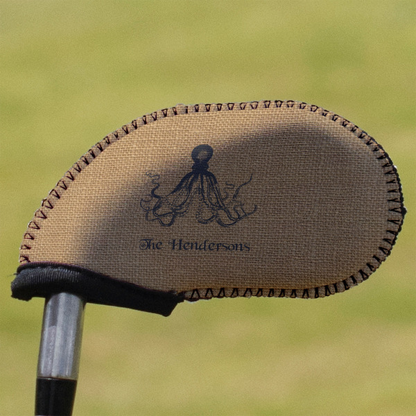 Custom Octopus & Burlap Print Golf Club Iron Cover (Personalized)