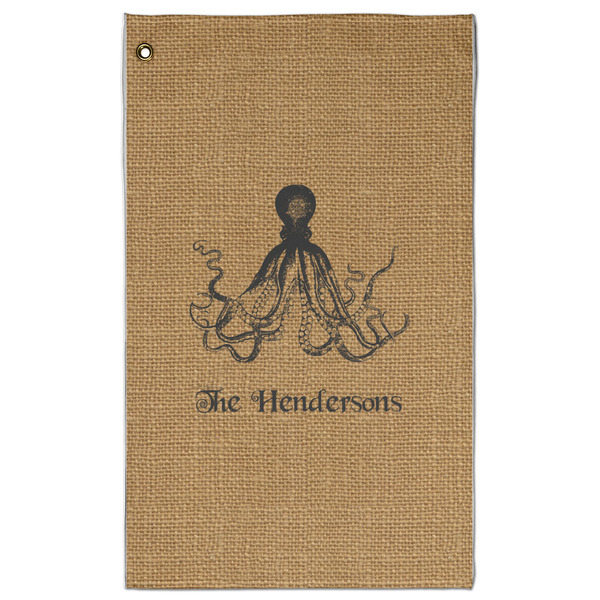 Custom Octopus & Burlap Print Golf Towel - Poly-Cotton Blend w/ Name or Text