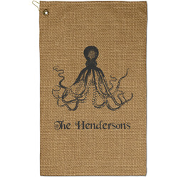Octopus & Burlap Print Golf Towel - Poly-Cotton Blend - Small w/ Name or Text