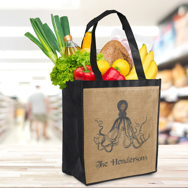 Octopus & Burlap Print Grocery Bag - LIFESTYLE