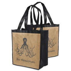 Octopus & Burlap Print Grocery Bag (Personalized)