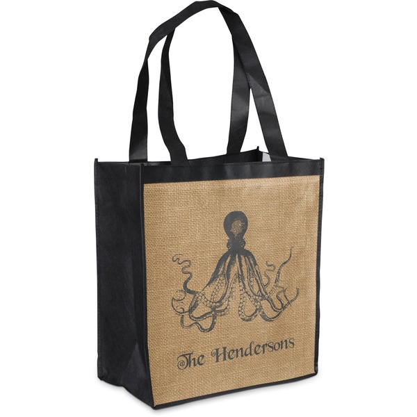 Custom Octopus & Burlap Print Grocery Bag (Personalized)